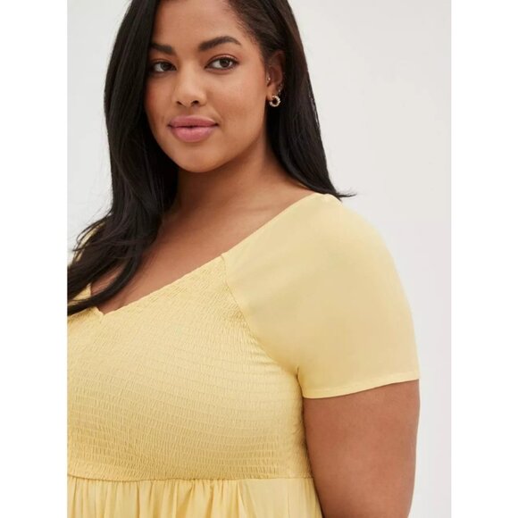 Torrid Mini Challis Smocked Skater Dress in Butter Yellow - Picture 4 of 13